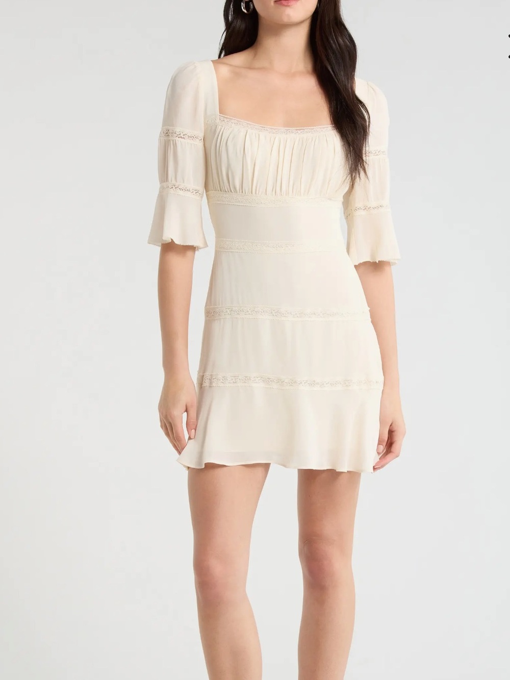 REFORMATION Claribel Lace Inset Bell Sleeve Minidress